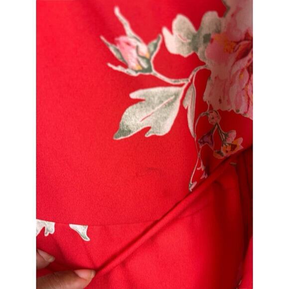 Pleione Coral Pink Wrap Blouse Floral Print Women Medium Ruffle Sleeve Flowy - Picture 13 of 13